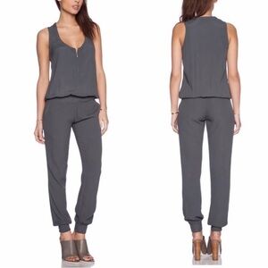 𝅺MONROW Crepe Zip Up Sleeveless Jumpsuit Gray